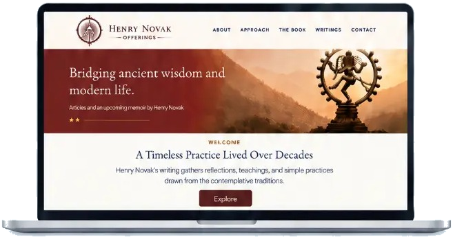 Henry Novak, Author website on a laptop